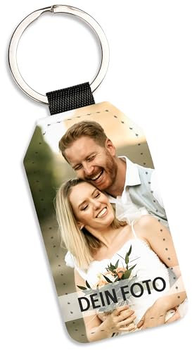 Foto-Geschenk: Schlüsselanhänger personalisiert - mit eigenem Bild selbst gestalten - mit Schlüsselring - Kunstleder Fotogeschenk - Geschenk-Idee Muttertag Vatertag Geburtstag Weihnachten