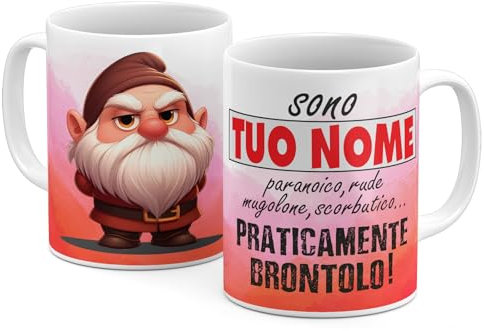 Generico StudioPixelStore Tazza Personalizzata – Idea Regali Personalizzati – Mug Personalizzabile con i Sette Nani – Tazze in Ceramica per la Colazione per il tuo Umore – (brontolo)