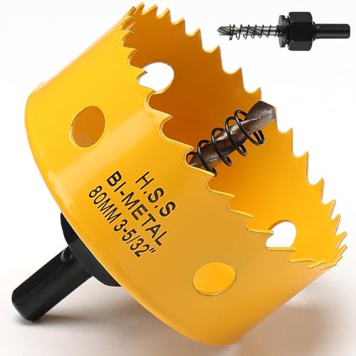 80mm Hole Saw, HSS Bi-Metal Hole Cutter with Drill Bit, Heavy Duty Hole Saw for Wood, Plastic, Drywall, Fiberglass, Yellow