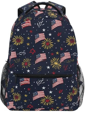 Reiacy Rucksack mit USA-Flagge und Feuerwerk, Schulranzen mit großer Kapazität, leicht, langlebig, Tagesrucksack für Studenten, mehrfarbig, S
