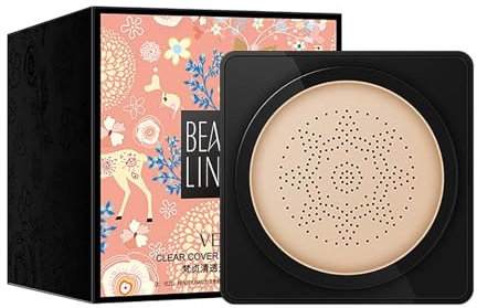 Wonderninelife Beauty Cream, Pilzkopf Luftkissen CC Creme, Beauty Linasi Clear Cover Beauty Cream, Mushroom Head Makeup Brush, Wasserdicht und Langlebig (Elfenbein, B)