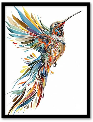 Artery8 Colourful Abstract Sylph Hummingbird Folk Art Living Room Art Print Framed Poster Wall Decor 12x16 inch