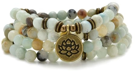 Armband oder Halskette aus 108 heilenden Mala-Perlen mit goldenem Lotus-Anhänger
