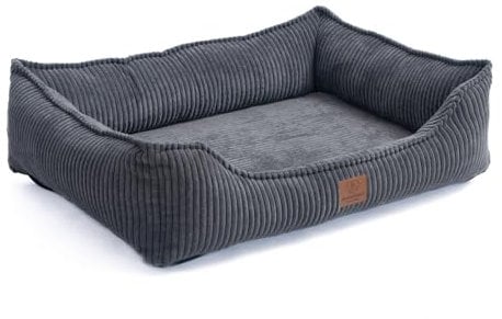 Orthopädisches Premium Hundebett aus Cord für große und mittelgroße Hunde, extra Halteschlaufe, Wasserdichter Innenbezug, Hundesofa, Hundekissen, Bezug abnehmbar, waschbar, 100 x 70 x 17 cm, Grau