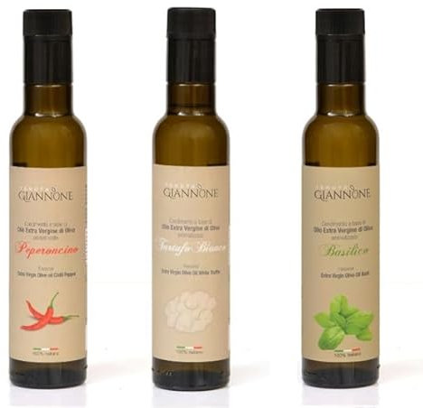 Tenuta Giannone - Olio Extravergine di Oliva Aromatizzato - Basilico, Peperoncino, Tartufo Bianco - 3 Bottiglie da 250 ml