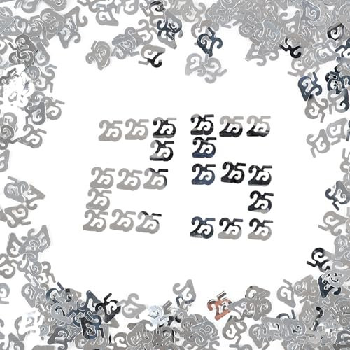 Silver Wedding Decoration Confetti Silver - Original 25th Birthday Decoration, Table Decoration Silver Wedding or for the Anniversary 25 Years - Birthday Decoration 25 Years Woman or Man - Tiwoca