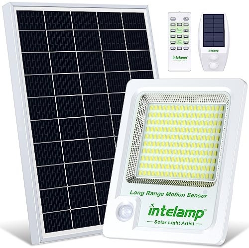 intelamp Focos Solares LED para Exteriores 12000mAh Foco LED Solar para Exteriores Proyector LED Solar Exterior con panel de 2000LM Luz Solar LED para Exteriores Lámparas Solares