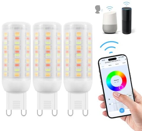 I-SHUNFA Wi-Fi RGBCW Smart G9 LED Bulbs,Compatible with Alexa/Google Home,Multicolour Dimmable,2700K-6500K,4W,400LM AC 230V,Brightness Adjustable 1%-100%,with Musical Rhythm LED Light Bulb,3 Pack