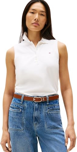 Tommy Hilfiger Damen Poloshirt Ärmellos 1985 Slim Fit, Weiß (Ecru), XXL