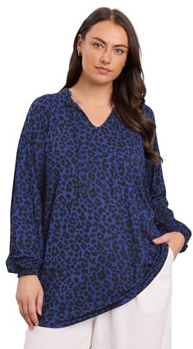 EVANS Curve Animal Print Tie Neck Top - Women's - Plus Size Curve Blue