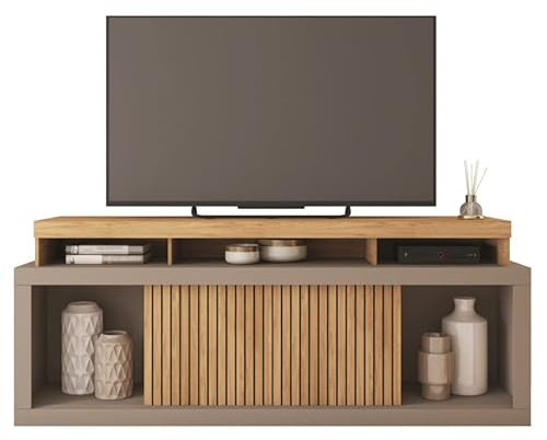 ACTUAL DIFFUSION Meuble TV 70 Pouces Chêne et Gris 2 Portes Coulissantes L. 180 H 74 P 39.5 cm