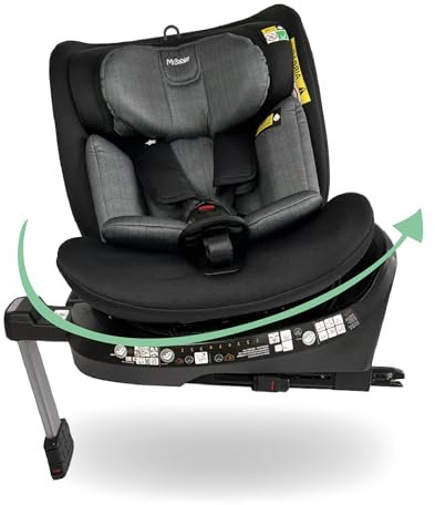 My Babiie i-Size 360° Spin Baby Car Seat – Support Leg, ISOFIX, Birth to 12yrs (40-150cm), R129, ERF, Group 0+/1/2/3, Rotating 360 Swivel, MBCSSPIN - Black Geo