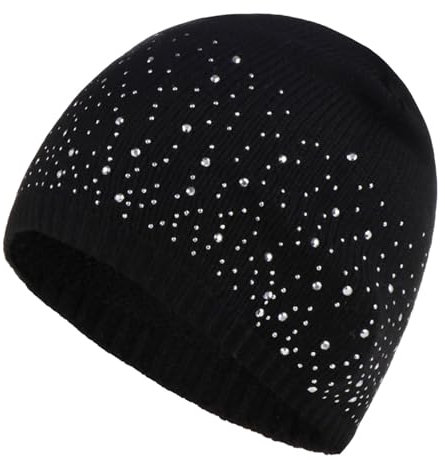NaLatia Damen Beanie Mütze mit Strass Slouch Jersey Mütze Fraun Elastisch Weich Bequem Strickmützen 2024 Frühjahr Sommer Glitzer Damenmütze