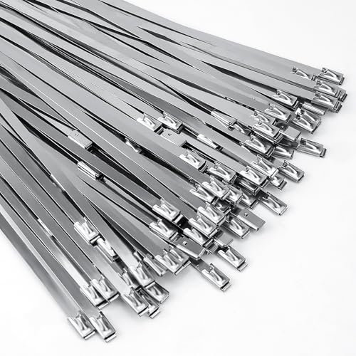 100 Stück Edelstahl Kabelbinder, 300 x 4,6 mm Selbstsichernde Kabelbinder Metall mit 125kg Zugfestigkeit, Metallkabelbinder für Auspuffaufwicklung, Kabelbündelung, Gartenpflege