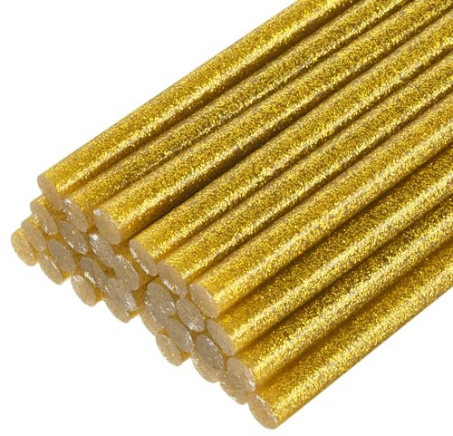 sourcing map 30pcs Full Size Hot Glue Gun Sticks 7mm x 200mm High Sticky Small Hot Glue Sticks for Glue Gun, Glitter Gold