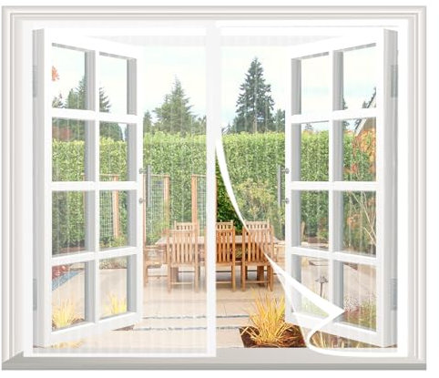Moustiquaire Fenêtre Magnétique 120x130cm, fermeture automatique, moustiquaire porte fenetre Sans Perçage Maille Ultra Fine, pour La Plupart Les Types de FenêTres ou Porte de Balcon, Blanc