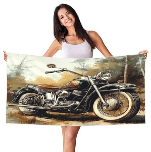 Zsuugj Strandtuch im amerikanischen Stil, Motorrad-Muster, 69,8 x 140 cm, leichtes Strandtuch, schnell trocknende Decke für Urlaub, Essentials Geschenk