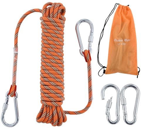 LZ.MZXU Kletterseil 10M 8mm Seil Kletterseil Outdoor Sicherheitsseil Rettungsseil Fallschirm-Seil Nylon Seil mit 2 karabiner für Camping Bergsteigen Outdoor Abenteuer Feuerleiter (Orange)