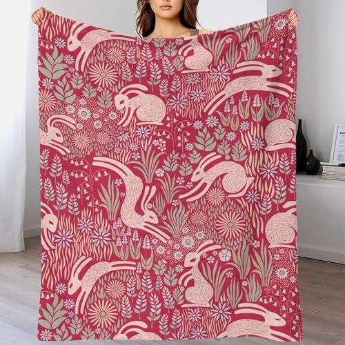 Viva Magenta, Jahr des Hasen Weiche Warme Überwurfdecke 3D-Druck Flanell-Überwurf,kuscheldecke Für Bett Sofa Decke Outdoor-Reisen Schlafzimmer Wohnzimmer 60x80inch(150x200cm)