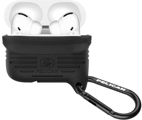 Pelican Schutzhülle – Kompatibel mit AirPods Pro 3 Hülle mit schwarzem Karabiner [kabelloses Laden] [MIL-STD-Schutz] IP67 wasserdichte weiche Silikonhülle für AirPods Pro 3 – Anti-Kratzer – Schwarz