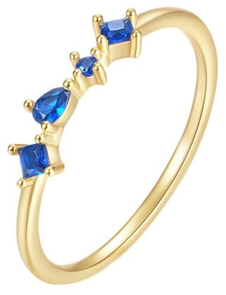 ANAZOZ Womens Ring Engagement Water Drop with Created Sapphire, Rings 9Kt Gold Women, Gold, Size M 1/2