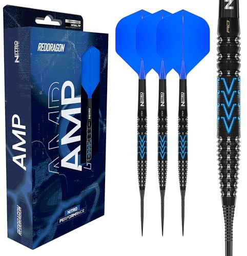 RED DRAGON Darts - AMP Serie - 90% Tungsten Profi Dartpfeile - NitroFlite Integrierter Flug/Schacht | Dart Pfeile Steeldarts 20g, 21g, 23g, 24g & 26g | Weiche Spitze 18g