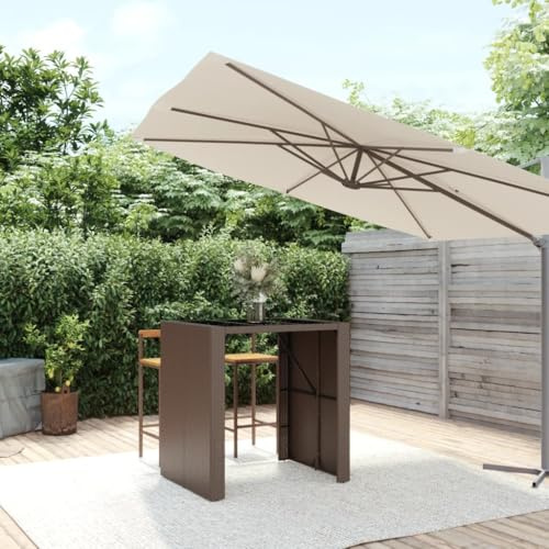 HFXHIJXQ Bar Tisch Braun Poly Rattan 105x80x110 cm Outdoor Standtisch mit 4 mm Hartglasplatte Modernes Design Robuste Konstruktion für Garten Terrasse Balkon Küche und Events
