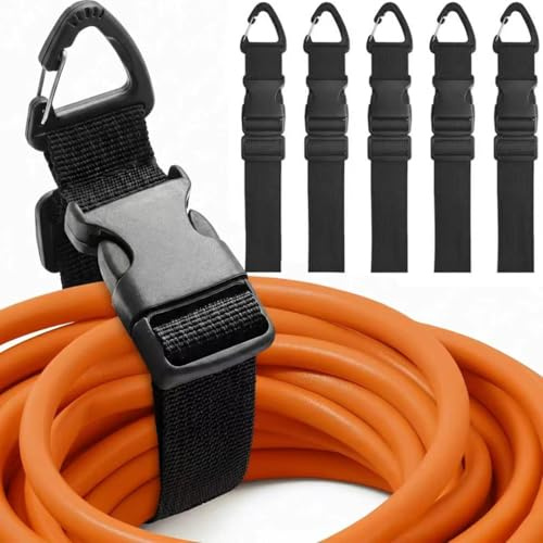 5-Pack Heavy-Duty Adjustable Storage Straps with Triangle Clips – 3.8 x 55 cm Cord Organiser for Garage, Workshop, RV & Garden Hose Management