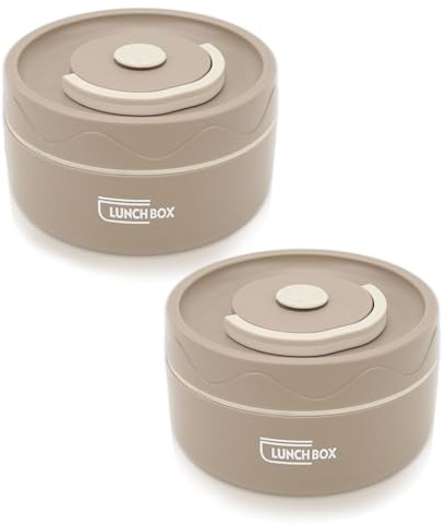 Hapivida Food Thermo, 304 Stainless Steel Double Layer Soup Container Portable Round Shape Insulated Lunch Food Jar Wide Mouth Bento Box 420ml for Work, School, Outdoor Dining (Insulated-Coffee*2Pcs)