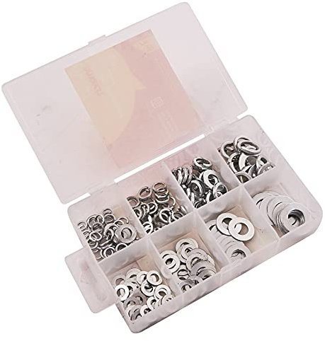 Amtech S5850 Assorted Washers, 200 Pieces Include Flat Washers and Lock Washers, M5, M6, M8, M10, Plus Storage