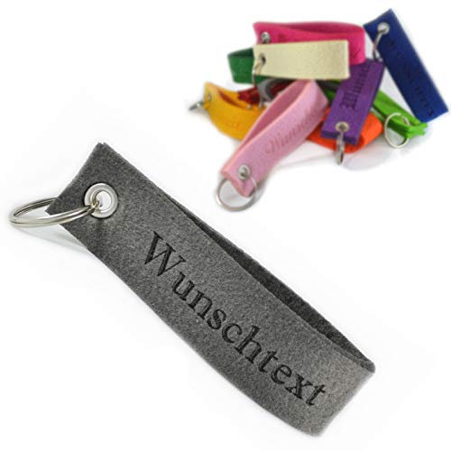 polar-effekt Schlüsselband Anhänger mit Gravur aus Filz - Schlüsselanhänger Personalisierte Geschenkidee zum Geburtstag - Individuelle Geschenk Schmuck - Farbe grau