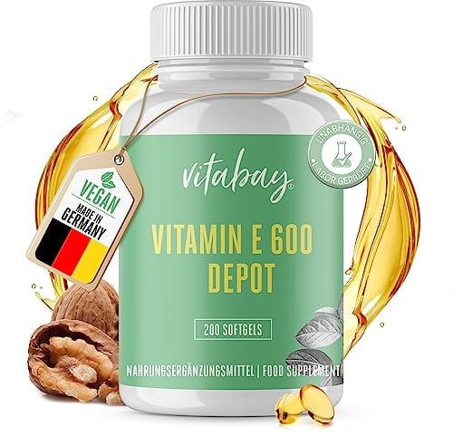 Vitabay Vitamina E 600 UI (400 mg) - 200 Capsule Molli di Vitamina E a Rilascio Prolungato - Vegana e ad Alto Dosaggio - D-Alfa Tocoferolo puro dall'Olio di Semi di Soia (80%) - Testato in Laboratorio