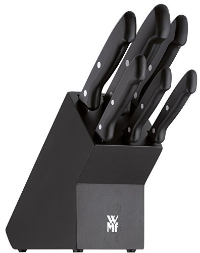 WMF Classic Line Messerblock mit Messerset 7-teilig, Messerblock schwarz bestückt, 6 Messer, Buchenholz-Block, Spezialklingenstahl