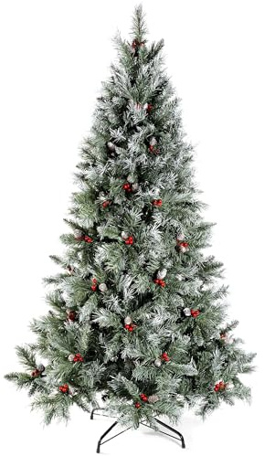 WeRChristmas Scandinavian Blue Spruce Christmas Tree Includes Pine Cones and Berries with Easy Build Hinged Branches, Green, 5 feet