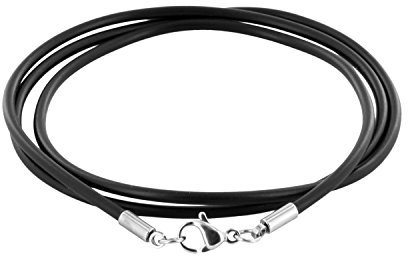AURORIS Halskette/Armband - Kautschukband schwarz Dicke 2mm mit Karabinerverschluss aus 304 Edelstahl - Länge: 55cm