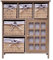 Rebecca Mobili Aparador Multiusos Ahorra Espacio, cómoda con 1 Puerta, 5 cestas de Mimbre, paulonia, Beige, Estilo Country, Muebles baño Cocina - Medidas: 70x60x30 cm (AxANxF) - Art. RE4444