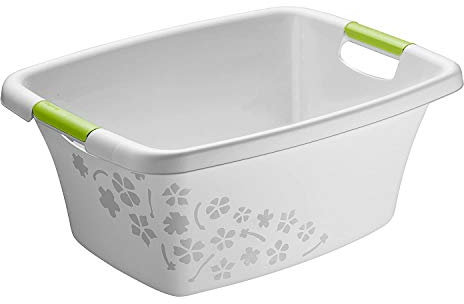 Rotho Flowers Wäschewanne 25l mit 2 Griffen, Kunststoff (PP) BPA-frei, grau/grün, 25l (50,5 x 38,3 x 21,8 cm)