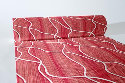 Sovie HORECA Airlaid Tischläufer RENÈ in Bordeaux, 40 cm x 24 m, 1 Stück – mit Perforation alle 120 cm – Weiße Streifenstruktur auf bordeauxfarbenem Hintergrund – Edle Tischdeko für Events