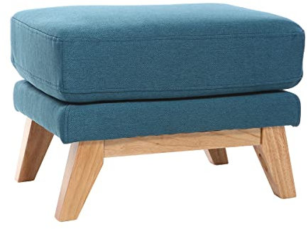 Miliboo Pouf Repose-Pieds déhoussable scandinave en Tissu Bleu Canard et Bois Clair Oslo