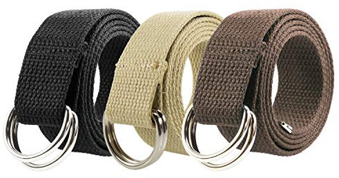 Gelante Canvas Web D-Ring-Gürtel, silberfarbene Schnalle, Militär-Stil, für Damen und Herren, 1 oder 3 Stück, 3 Stück, Schwarz/Beige/Kaffee, S/M (30-35 Waist)