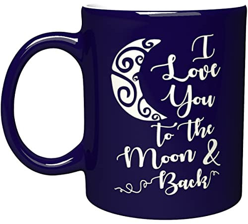 NM NEXTMUG Engraved 11oz Ceramic Cobalt Blue Gift Coffee Mug - I Love You To the Moon and Back - Mothers Fathers Day Birthday Cup for Hubby Wife Boyfriend Girlfriend Dad Mom
