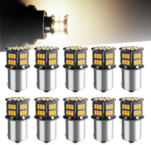 Defvnsy - Lot de 10-1156 BA15S P21W 1141 3014 54-SMD Ampoules LED Lampes pour éclairage intérieur 12V DC pour Camping-Car, Feux de recul ou Feux de freinage arrière, 3000K Blanc Chaud
