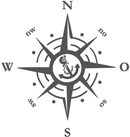 Generisch Kompass Anker Aufkleber Windrose Aufkleber 30x30cm, 40x40cm, 50x50cm und 60x60cm für Caravan Wohnmobil Wohnwagen Auto oder als Wand Tattoo (229) (Silbergrau Glanz, 60 x 60 cm)