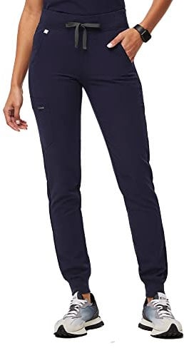 FIGS Zamora Jogger Style Scrub Pants für Damen — Slim Fit, 6 Taschen, Yoga-Bund, gerippte Knöchelbündchen, Anti-Falten, navy, Large Hoch