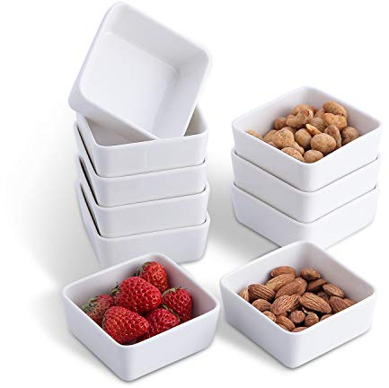 6 Ounce Large Porcelain Ramekins - Set of 10 Square Ramekins of Baking, Creme Brulee Dish, Souffle Cups, Appetizer Cups, C.