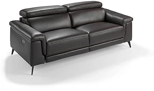 Angel CERDÁ | 3-Sitzer-Sofa aus schokoladenbraunem Rindsleder. 2 elektrische Relax-Mechanismen. Verstellbare Kopfstützen. Füße aus schwarzem Stahl.