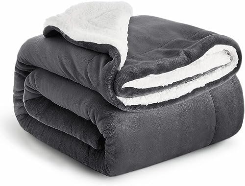 IR Imperial Rooms Sherpa Fleece Throw Blanket - Microfiber Fluffy Thick Blankets for Bed and Sofas Grey, Double/Twin Size 150 x 200cm