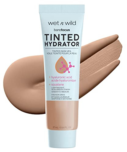 Wet n Wild Bare Focus Tinted Hydrator, Oil-Free Tinted Moisturizer with Hyaluronic Acid, Semi-Matte Sheer-to-Medium Coverage, Tan Medium Deep