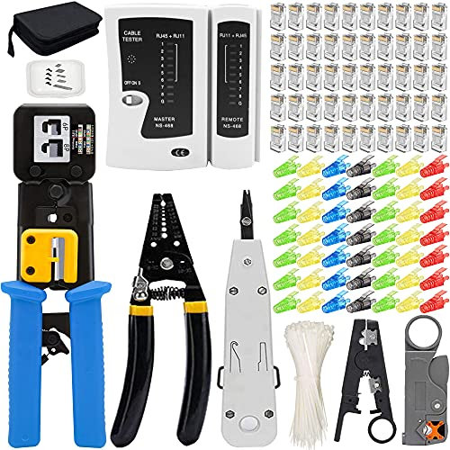MAYLINE Crimping Tool Set - RJ45 RJ11 RJ12 Network Cable Crimper, CAT5 CAT6 Tester, Professional Net Punch Down Tool Kit (Blue)