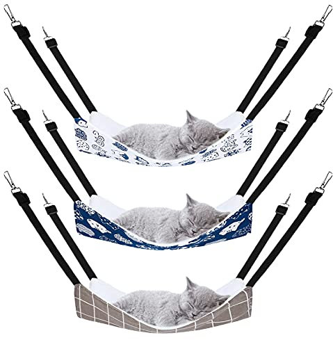 Pedgot Wendbare Katzenhängematte zum Aufhängen, mit verstellbaren Riemen und Haken, doppelseitig, für Käfige, Hängematte, Schlafunterlage für kleine Tiere, 50,8 x 40,9 cm, 3 Stück